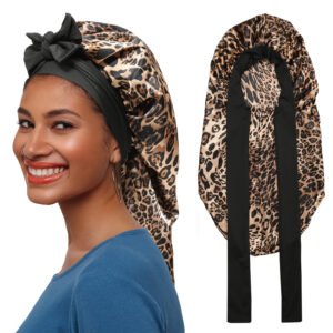 stain hair bonnet for sleeping-leopard print