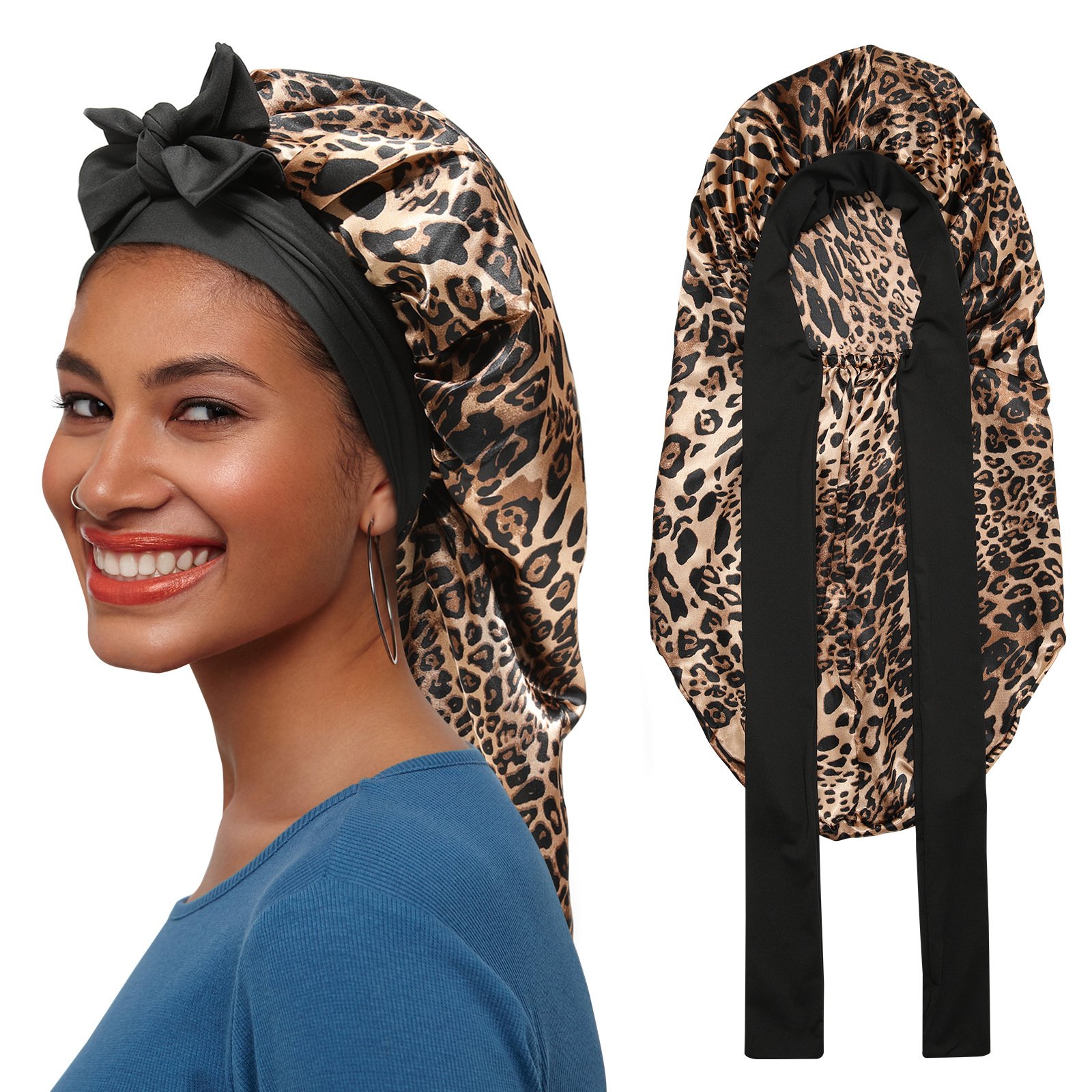 stain hair bonnet for sleeping-leopard print