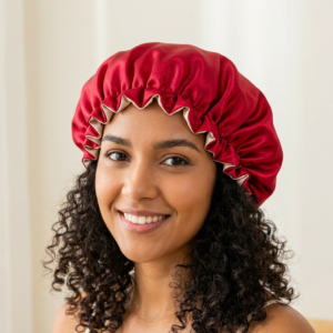 red satin hair bonnet